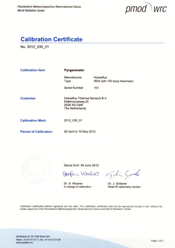 Calibration certificate