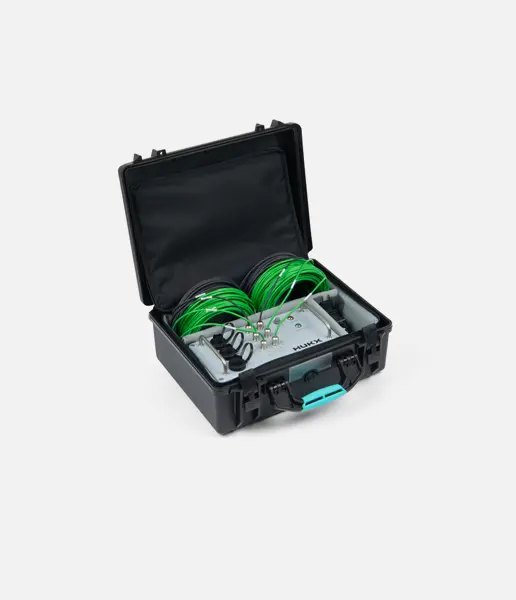 TRSYS20 building thermal resistance measuring system including MCU, PSU, two HFP01 sensors, and two matched thermocouple pairs in a carrying case.
