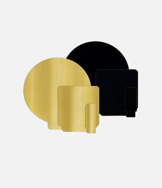 BLK and GLD sticker series for FHF and HFP sensors, featuring a radiation-absorbing black surface and a radiation-reflecting gold surface.