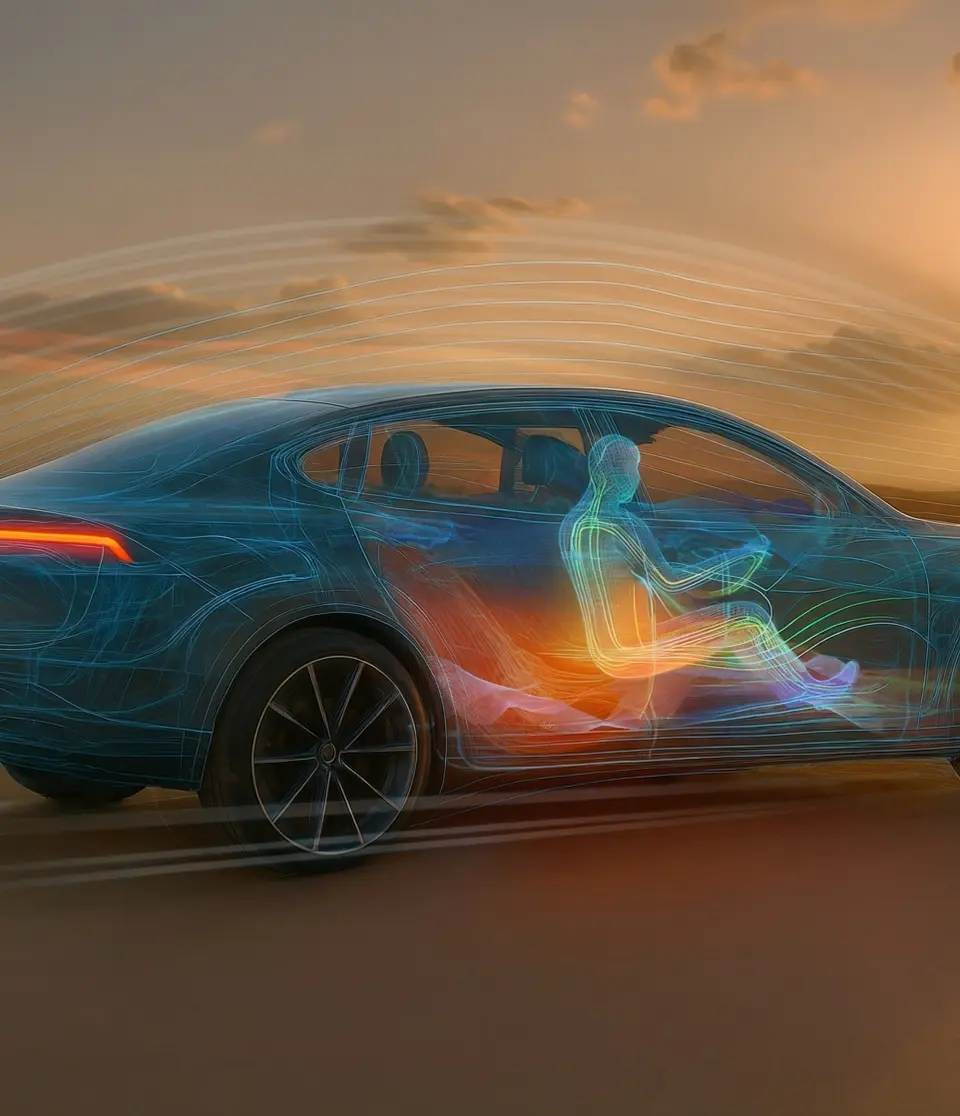 A thermal profile of a vehicle; heat flux sensors provide the physical boundary conditions required for accurate CFD simulations.