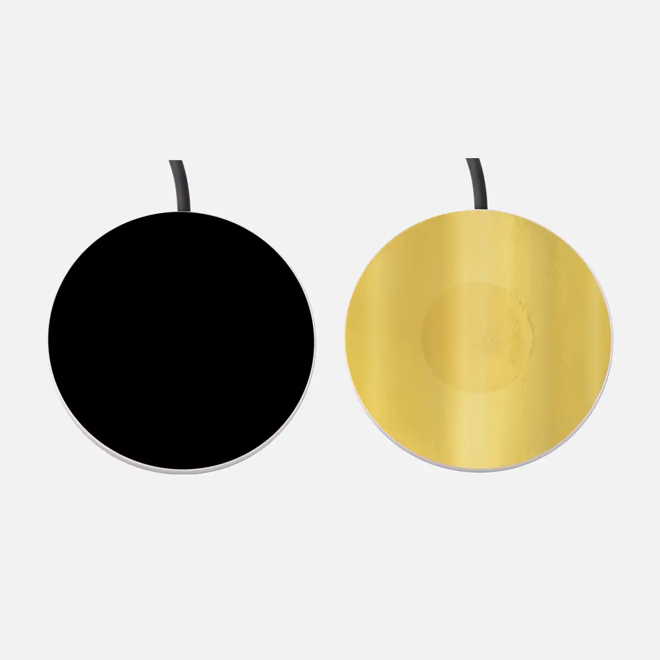 Two HFP01 sensors: one with a BLK sticker for measuring total (convective + radiative) heat flux and one with a GLD sticker for measuring convective flux only.