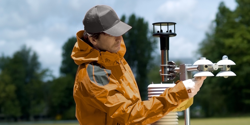NR01 radiometer including downfacing pyranometer installed on meteorological station.
